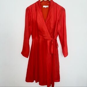 Pniia Orange 3/4 Sleeve Full Wrap Flowy Dress Size M